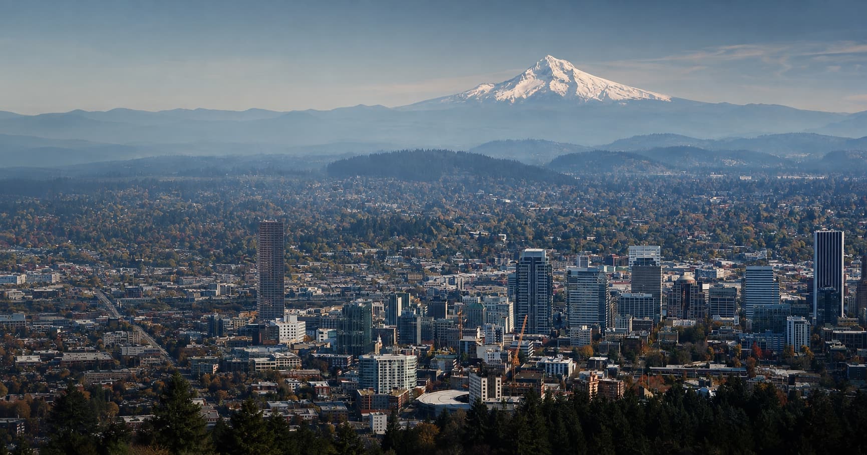 Downtown Portland, Oregon skyline with Mt. Hood in the background